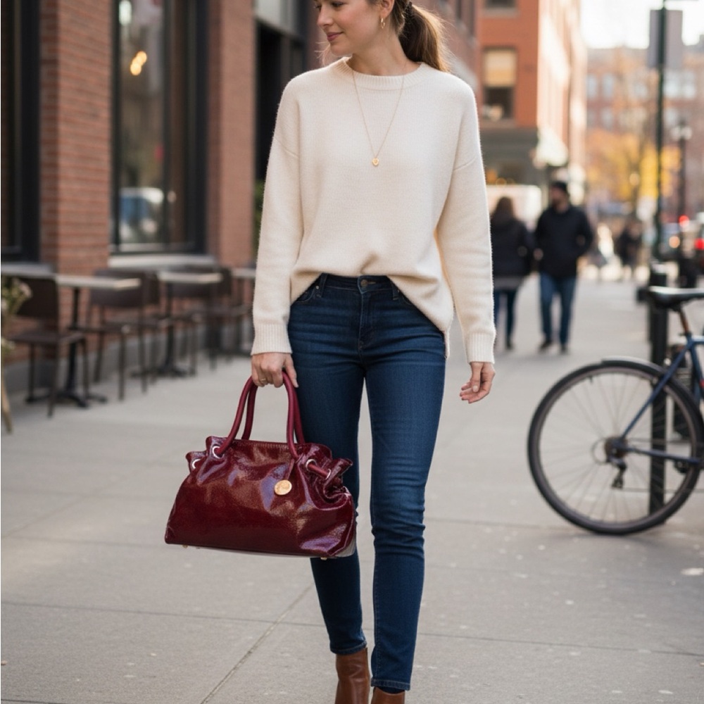 FURLA Genesi wine red patent leather handbag